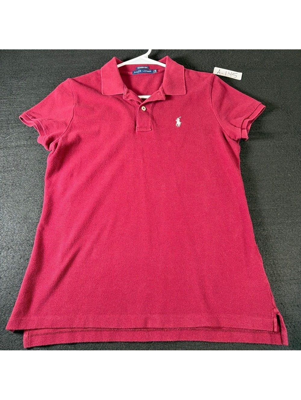 Ralph Lauren Women L Skinny Polo Shirt Red Burgundy Cotton Pony Logo Preppy